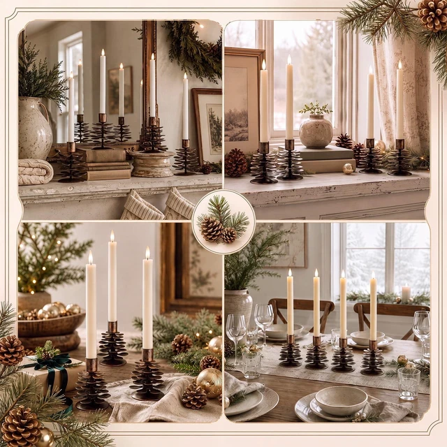 Alt view image 7 of 7 - Yungyan 4 Pcs Christmas Pine Cone Taper Candle Holders 3.1 Inch Metal