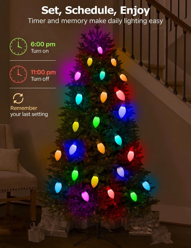 Alt view image 6 of 7 - HIITEN 49FT 50LED Smart C9 Christmas Lights Outdoor Vintage Christmas Light