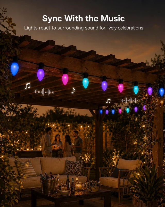 Alt view image 7 of 7 - HIITEN 49FT 50LED Smart C9 Christmas Lights Outdoor Vintage Christmas Light