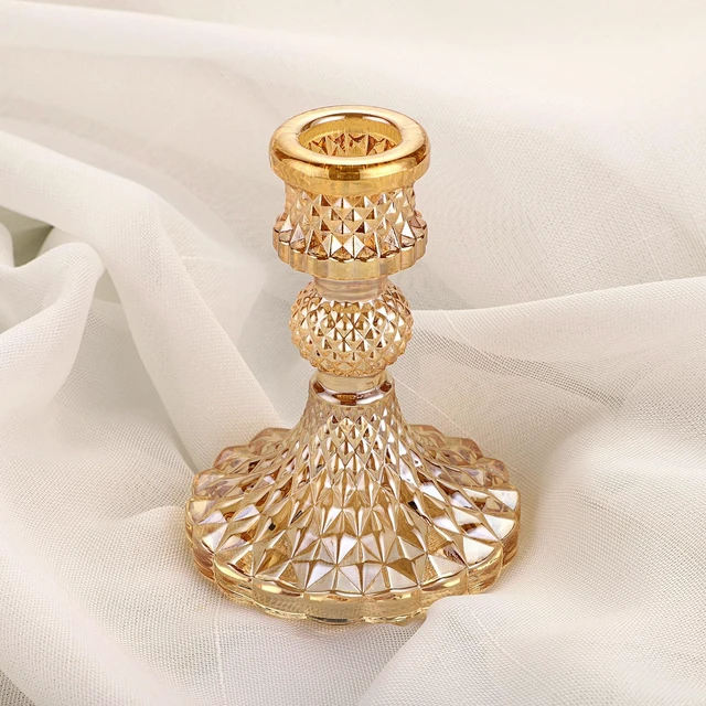 Alt view image 7 of 7 - OwnMy Gold Glass Taper Candle Holders Decorative Glass Candlestick Holders