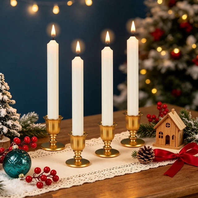 Alt view image 7 of 7 - 12 Pcs Gold Taper Candle Holders Brass Style Candlestick Holders Victorian Style Wedding Centerpiece Vintage Home Decor Christmas Mantel Decoration Fits Standard Taper Candles