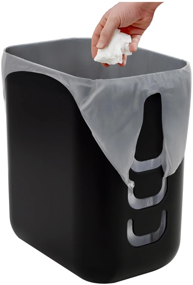 Main image of STORi Luup Trash Can (Black) - Reuse Grocery Bags - Plastic Garbage Container for Bathroom, Vanity, Laundry Room, Kitchen, Office, Garage - 2.5 Gallon Wastebasket with Hooks to Secure Trash Bags