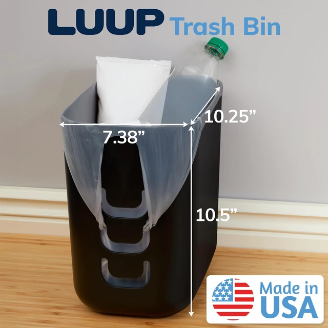 Alt view image 2 of 7 - STORi Luup Trash Can (Black) - Reuse Grocery Bags - Plastic Garbage Container for Bathroom, Vanity, Laundry Room, Kitchen, Office, Garage - 2.5 Gallon Wastebasket with Hooks to Secure Trash Bags