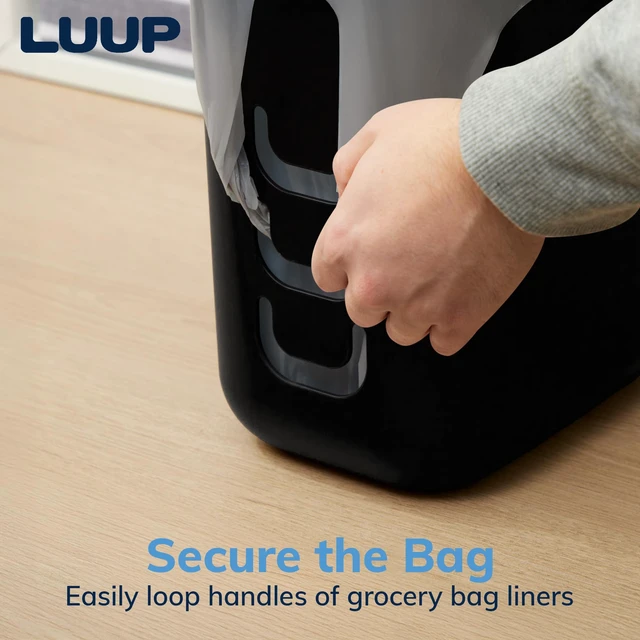 Alt view image 3 of 7 - STORi Luup Trash Can (Black) - Reuse Grocery Bags - Plastic Garbage Container for Bathroom, Vanity, Laundry Room, Kitchen, Office, Garage - 2.5 Gallon Wastebasket with Hooks to Secure Trash Bags