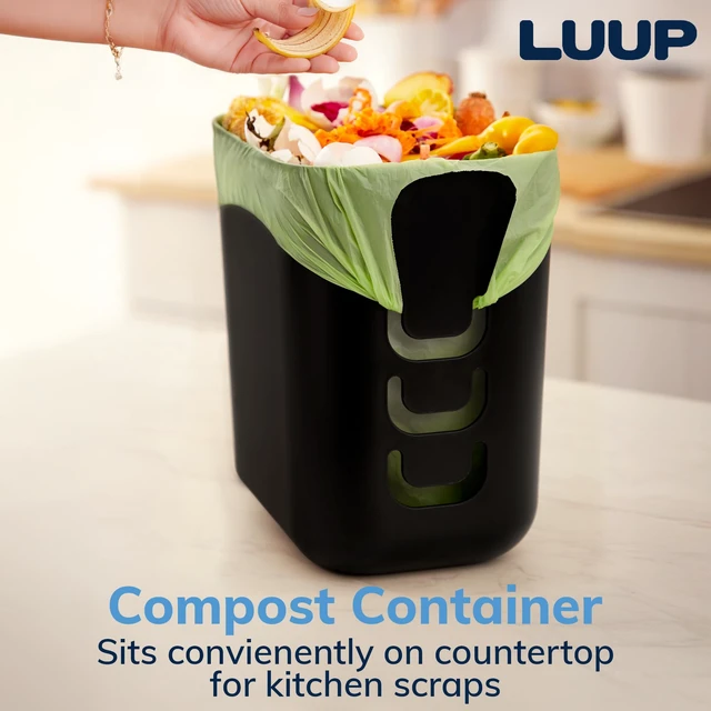 Alt view image 4 of 7 - STORi Luup Trash Can (Black) - Reuse Grocery Bags - Plastic Garbage Container for Bathroom, Vanity, Laundry Room, Kitchen, Office, Garage - 2.5 Gallon Wastebasket with Hooks to Secure Trash Bags