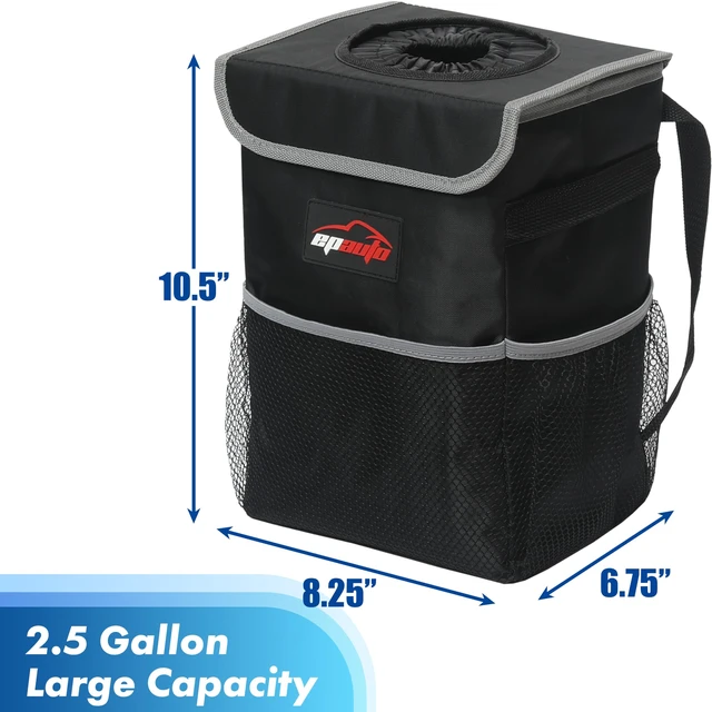 Alt view image 2 of 7 - EPAuto Waterproof Car Trash Can with Lid and Pockets, 2.5 Gal, Black
