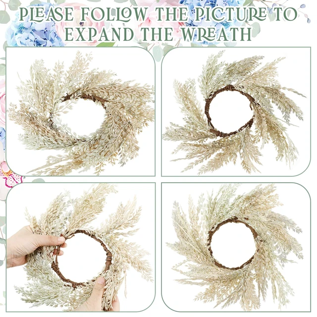 Alt view image 3 of 7 - panelee 4 Pcs Pampas Grass Candle Rings Wreath Fall Decoration, 3.9 Inch