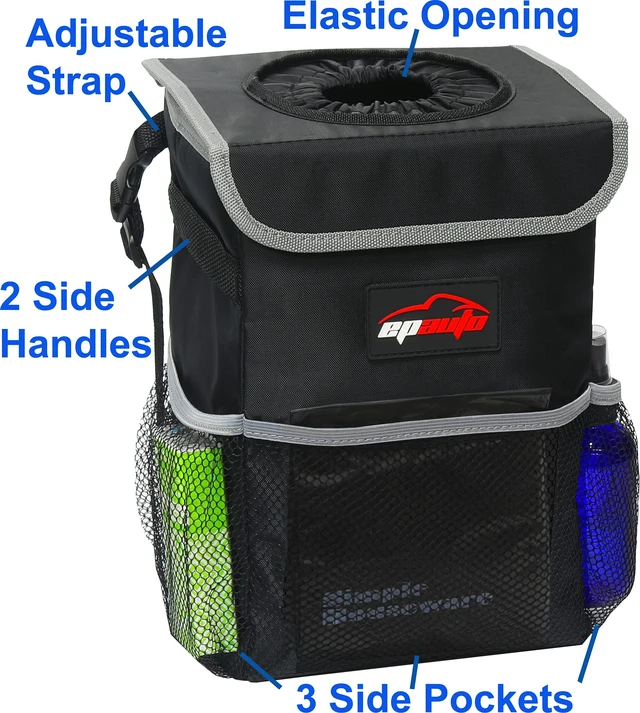 Alt view image 4 of 7 - EPAuto Waterproof Car Trash Can with Lid and Pockets, 2.5 Gal, Black