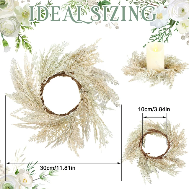 Alt view image 4 of 7 - panelee 4 Pcs Pampas Grass Candle Rings Wreath Fall Decoration, 3.9 Inch