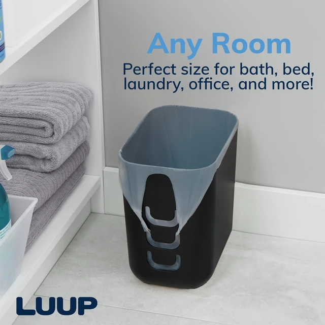 Alt view image 5 of 7 - STORi Luup Trash Can (Black) - Reuse Grocery Bags - Plastic Garbage Container for Bathroom, Vanity, Laundry Room, Kitchen, Office, Garage - 2.5 Gallon Wastebasket with Hooks to Secure Trash Bags