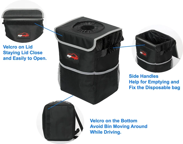 Alt view image 5 of 7 - EPAuto Waterproof Car Trash Can with Lid and Pockets, 2.5 Gal, Black