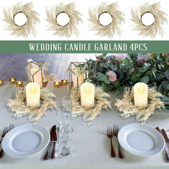 Alt view image 5 of 7 - panelee 4 Pcs Pampas Grass Candle Rings Wreath Fall Decoration, 3.9 Inch