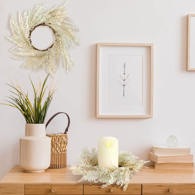 Alt view image 6 of 7 - panelee 4 Pcs Pampas Grass Candle Rings Wreath Fall Decoration, 3.9 Inch