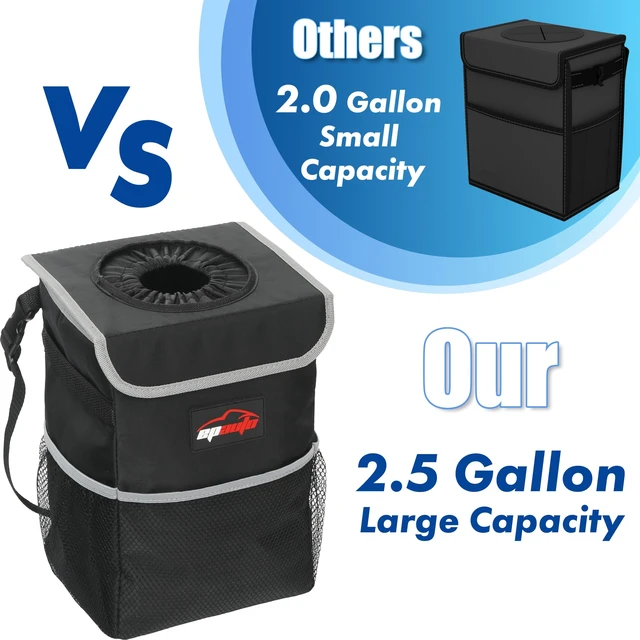 Alt view image 7 of 7 - EPAuto Waterproof Car Trash Can with Lid and Pockets, 2.5 Gal, Black