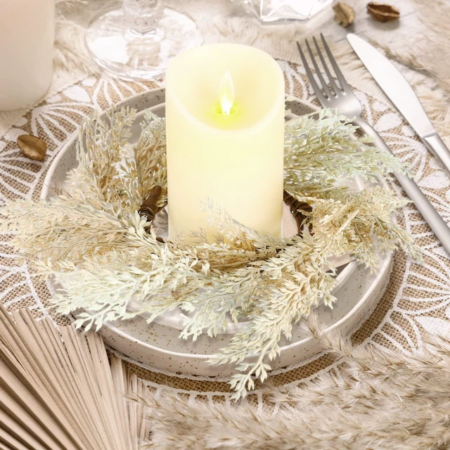 Alt view image 7 of 7 - panelee 4 Pcs Pampas Grass Candle Rings Wreath Fall Decoration, 3.9 Inch