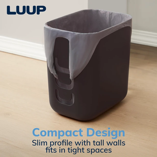 Alt view image 7 of 7 - STORi Luup Trash Can (Black) - Reuse Grocery Bags - Plastic Garbage Container for Bathroom, Vanity, Laundry Room, Kitchen, Office, Garage - 2.5 Gallon Wastebasket with Hooks to Secure Trash Bags