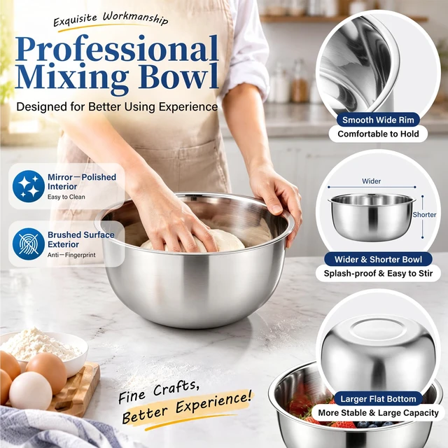 Alt view image 3 of 7 - P&P CHEF Mixing Bowls with Lids Set of 3, Black Stainless Steel Salad Bowl