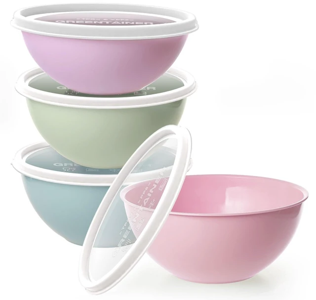 Main image of Greentainer 4-Piece Plastic Mixing Bowl Set with Lids for Kitchen, 67oz Lightweight Storage Bowls, Large Salad Bowls for Baking, Prepping, Cooking and Serving Food, Dishwasher & Microwave Safe