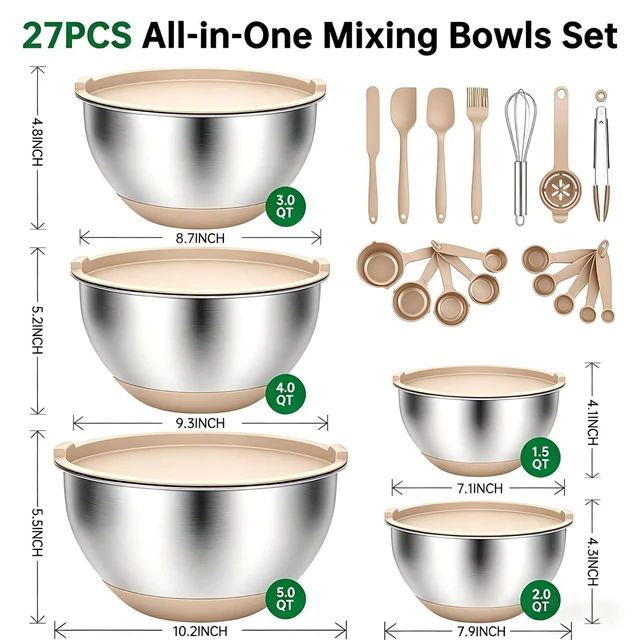 Alt view image 2 of 7 - Deedro Mixing Bowls with Airtight Lids, Stainless Steel Mixing Bowls Set
