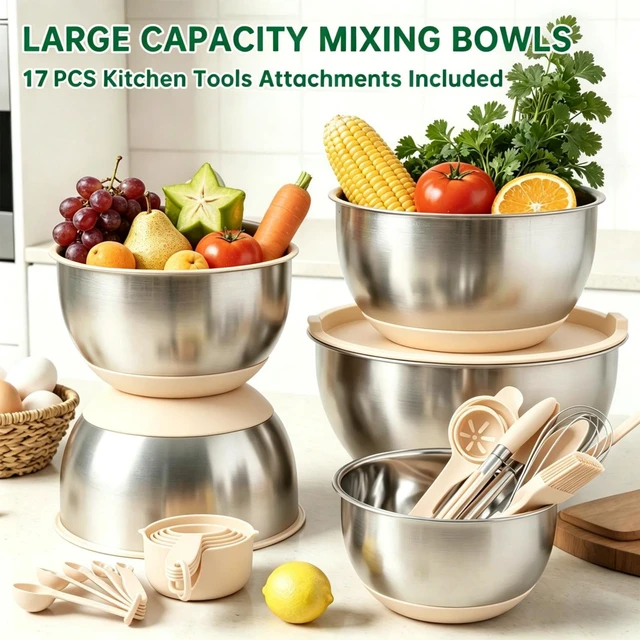 Alt view image 3 of 7 - Deedro Mixing Bowls with Airtight Lids, Stainless Steel Mixing Bowls Set