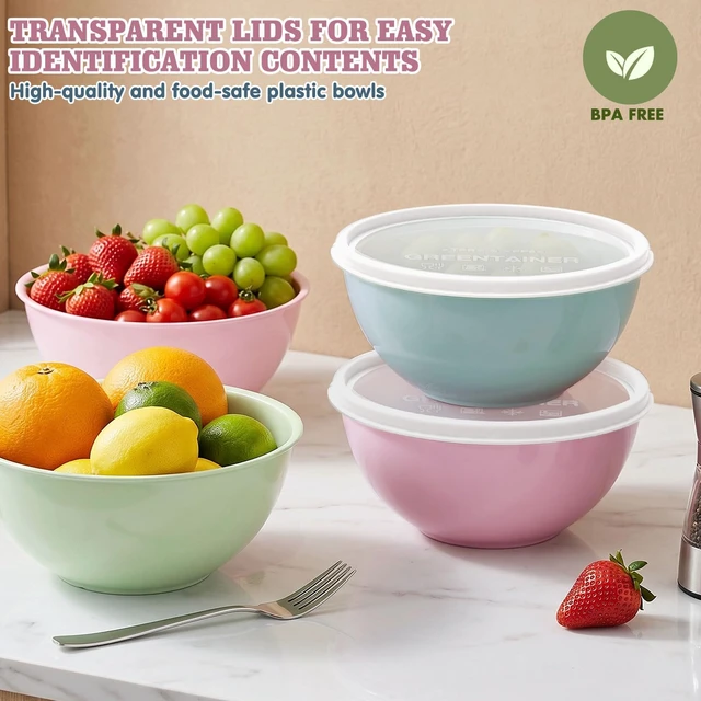 Alt view image 3 of 6 - Greentainer 4-Piece Plastic Mixing Bowl Set with Lids for Kitchen, 67oz Lightweight Storage Bowls, Large Salad Bowls for Baking, Prepping, Cooking and Serving Food, Dishwasher & Microwave Safe