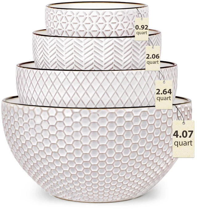 Main image of Ceramic Mixing Bowls set of 4 for Baking sourdough White