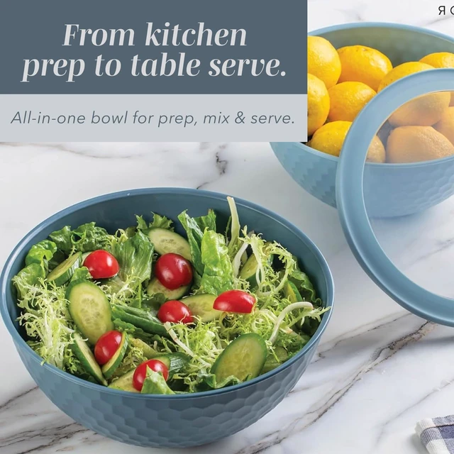 Alt view image 4 of 7 - COOK WITH COLOR Mixing Bowls with Lids - 12 Piece Plastic Nesting Bowls Set includes 6 Prep Bowls and 6 Lids, Microwave Safe Mixing Bowl Set, Blue Embossed