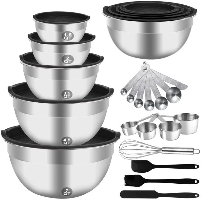 Main image of WEPSEN Mixing Bowls Set, 25PCS Stainless Steel Mixing Bowl with Lid Set, Large Nesting Bowls 7, 4.5, 3,2, 1.5QT, Measuring Cups and Spoons Baking Utensils Metal Bowl for Kitchen Prep