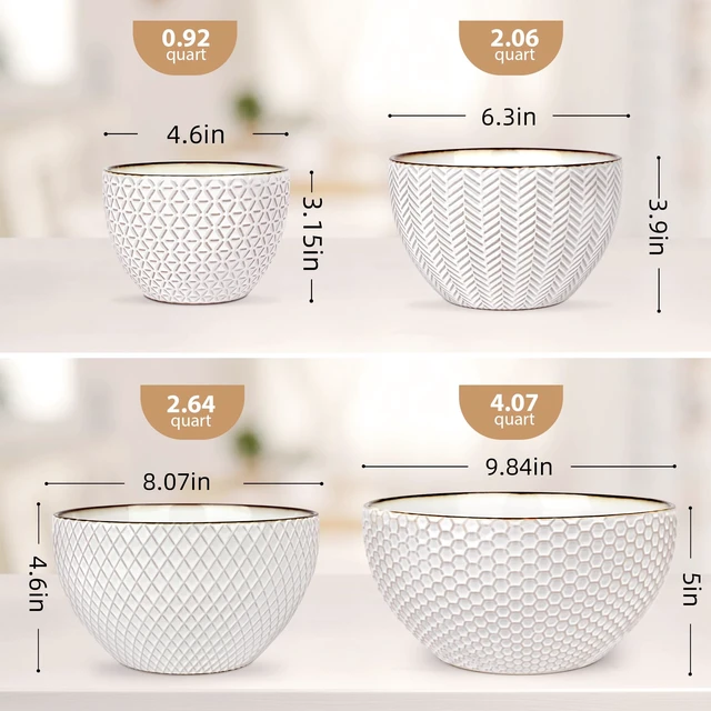 Alt view image 3 of 7 - Ceramic Mixing Bowls set of 4 for Baking sourdough White