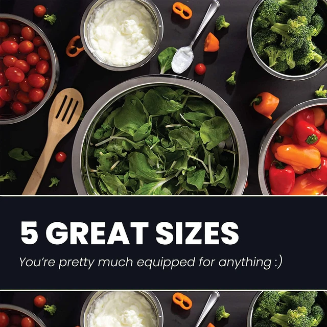 Alt view image 2 of 7 - WHYSKO Stainless Steel Mixing Bowls Set, 5-Piece Meal Prep & Food Storage