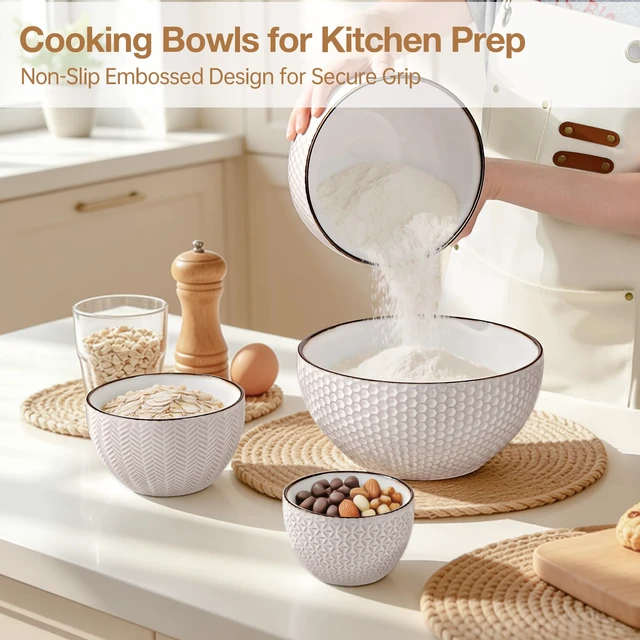 Alt view image 4 of 7 - Ceramic Mixing Bowls set of 4 for Baking sourdough White