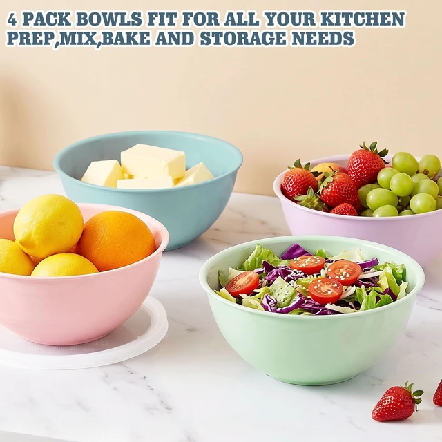Alt view image 5 of 6 - Greentainer 4-Piece Plastic Mixing Bowl Set with Lids for Kitchen, 67oz Lightweight Storage Bowls, Large Salad Bowls for Baking, Prepping, Cooking and Serving Food, Dishwasher & Microwave Safe