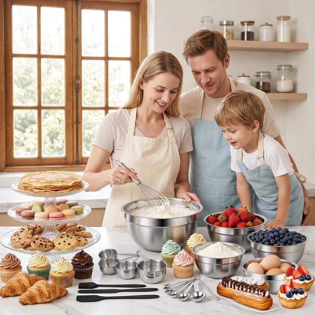 Alt view image 3 of 7 - WEPSEN Mixing Bowls Set, 25PCS Stainless Steel Mixing Bowl with Lid Set, Large Nesting Bowls 7, 4.5, 3,2, 1.5QT, Measuring Cups and Spoons Baking Utensils Metal Bowl for Kitchen Prep