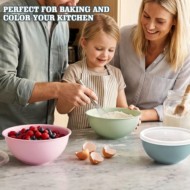 Alt view image 6 of 6 - Greentainer 4-Piece Plastic Mixing Bowl Set with Lids for Kitchen, 67oz Lightweight Storage Bowls, Large Salad Bowls for Baking, Prepping, Cooking and Serving Food, Dishwasher & Microwave Safe