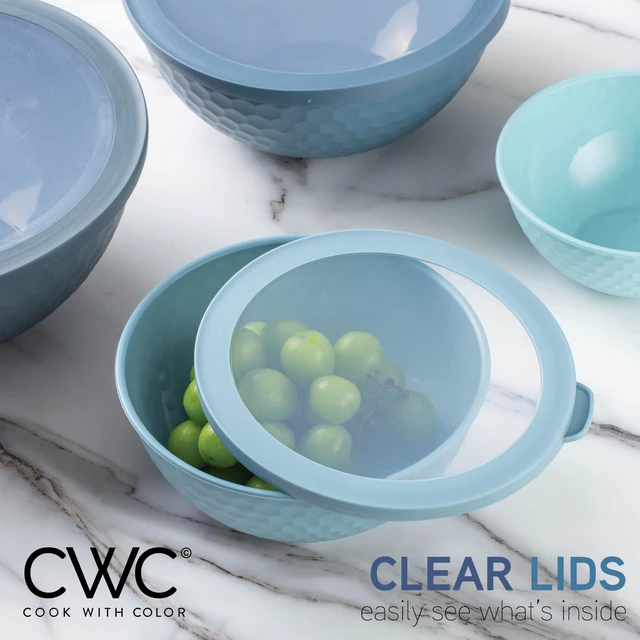 Alt view image 6 of 7 - COOK WITH COLOR Mixing Bowls with Lids - 12 Piece Plastic Nesting Bowls Set includes 6 Prep Bowls and 6 Lids, Microwave Safe Mixing Bowl Set, Blue Embossed
