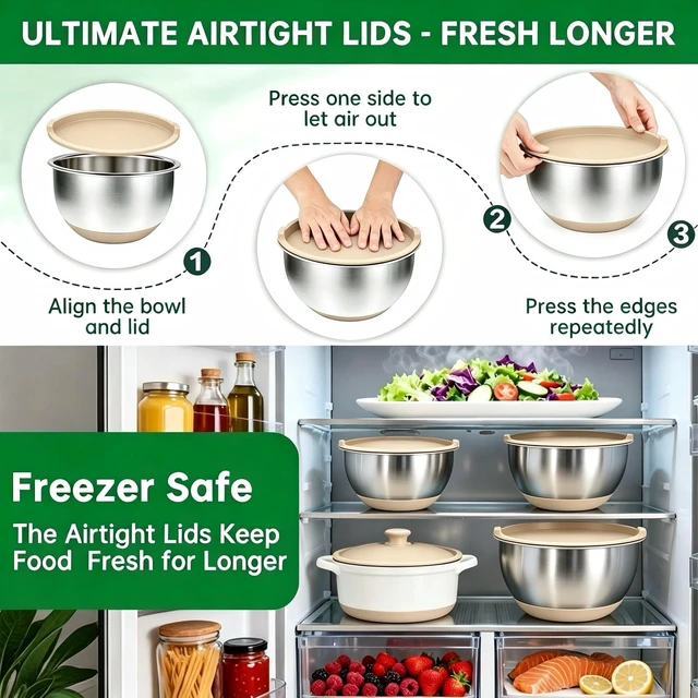 Alt view image 7 of 7 - Deedro Mixing Bowls with Airtight Lids, Stainless Steel Mixing Bowls Set
