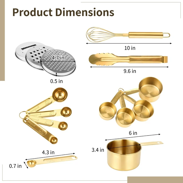 Alt view image 5 of 6 - 20 PCS Gold Mixing Bowls with Lids Set - 7 Mixing Bowls with 3 Graters, 8 Measuring Spoons, 1 Whisk, and 1 Food Tong, Nesting Bowl Set for Baking, Cooking, Meal Prep