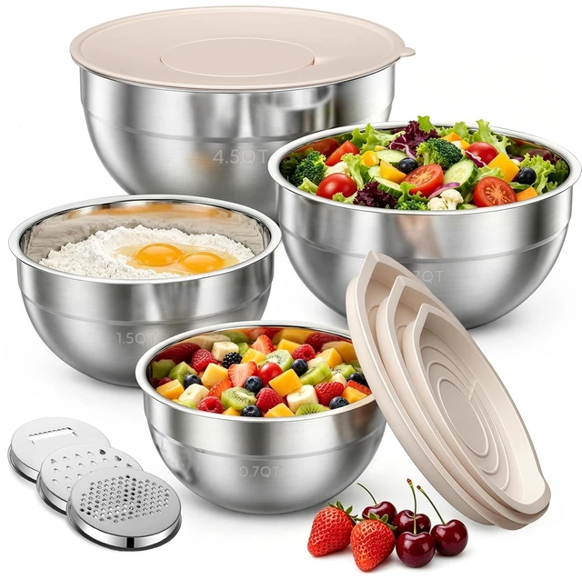 Main image of Stainless Steel Mixing Bowls with Lids Set, 4 Pack Cooking Bowls