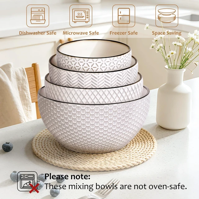 Alt view image 5 of 7 - Ceramic Mixing Bowls set of 4 for Baking sourdough White