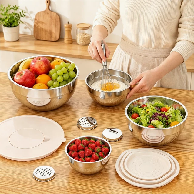 Alt view image 2 of 7 - Stainless Steel Mixing Bowls with Lids Set, 4 Pack Cooking Bowls