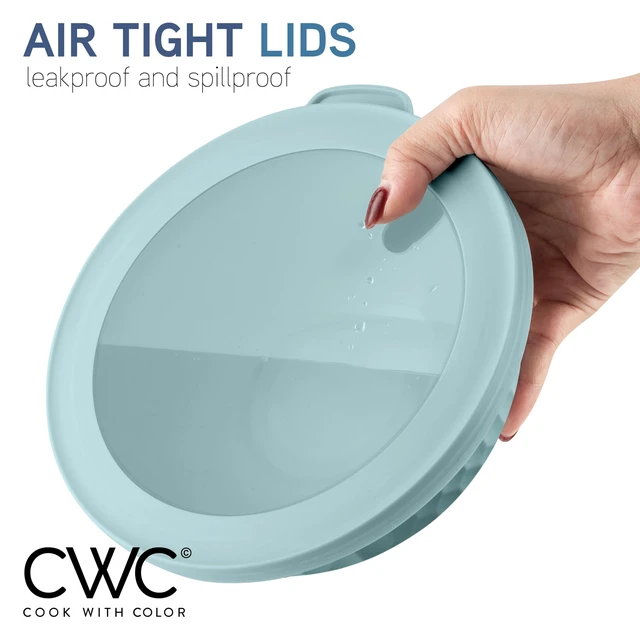 Alt view image 7 of 7 - COOK WITH COLOR Mixing Bowls with Lids - 12 Piece Plastic Nesting Bowls Set includes 6 Prep Bowls and 6 Lids, Microwave Safe Mixing Bowl Set, Blue Embossed