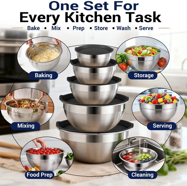 Alt view image 7 of 7 - WEPSEN Mixing Bowls Set, 25PCS Stainless Steel Mixing Bowl with Lid Set, Large Nesting Bowls 7, 4.5, 3,2, 1.5QT, Measuring Cups and Spoons Baking Utensils Metal Bowl for Kitchen Prep