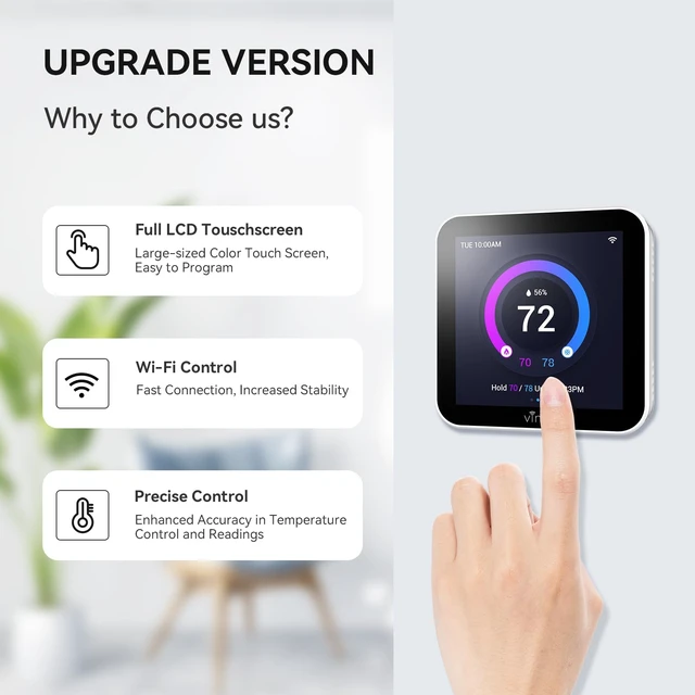 Alt view image 2 of 7 - vine Smart Thermostat Larger Color Screen Thermostats for Home Heat and AC, 7 Day Programmable WiFi Thermostat App Control Compatible with Alexa and Google Assistant, C-Wire Required