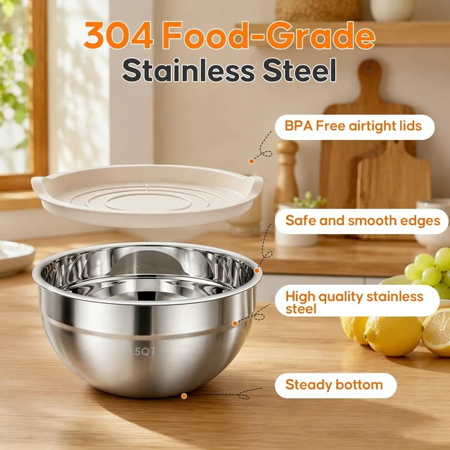 Alt view image 4 of 7 - Stainless Steel Mixing Bowls with Lids Set, 4 Pack Cooking Bowls