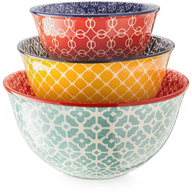 Main image of DOWAN Mixing Bowls, Ceramic Mixing Bowls for Kitchen, Colorful Vibrant Nesting Bowls for Cooking, Baking, Prepping, Serving, Salad, Housewarming Gift, Microwave Dishwasher Safe, 3.7/2/1 Qt, Set of 3