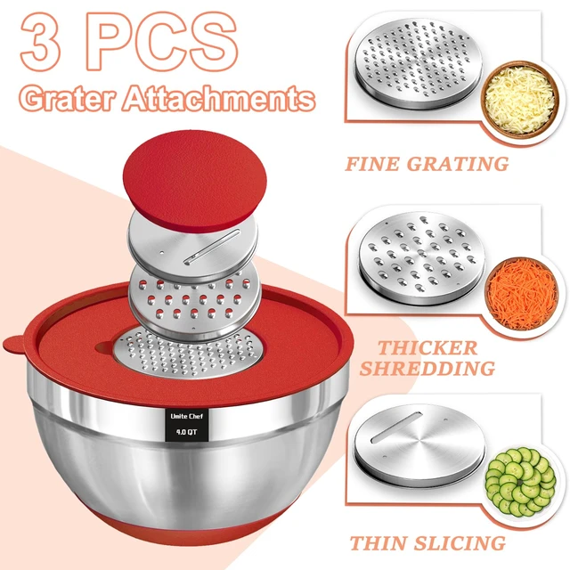 Alt view image 3 of 7 - Umite Chef Mixing Bowls with Airtight Lids Set, 8PCS Stainless Steel Nesting Bowls Set, 3 Grater Attachments & Non-Slip Bottoms, Size 5, 4, 3.5, 2, 1.5QT for Baking & Mixing(Colorful)