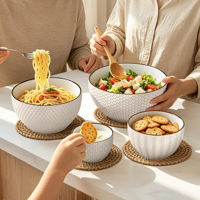 Alt view image 6 of 7 - Ceramic Mixing Bowls set of 4 for Baking sourdough White