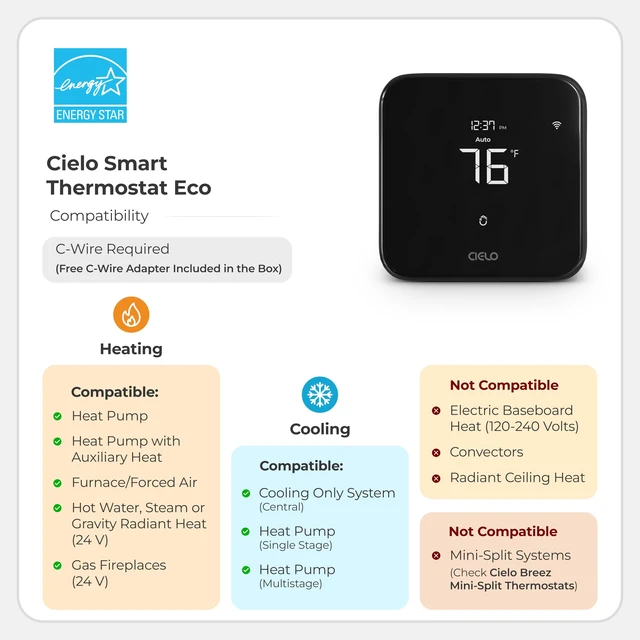 Alt view image 2 of 7 - Cielo Smart Thermostat Eco for Central HVAC, Energy Star Certified (Black)