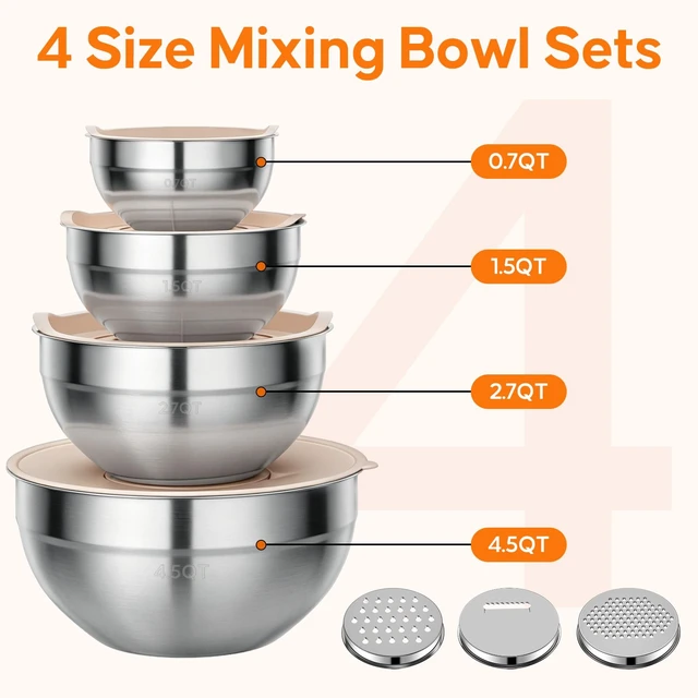 Alt view image 5 of 7 - Stainless Steel Mixing Bowls with Lids Set, 4 Pack Cooking Bowls