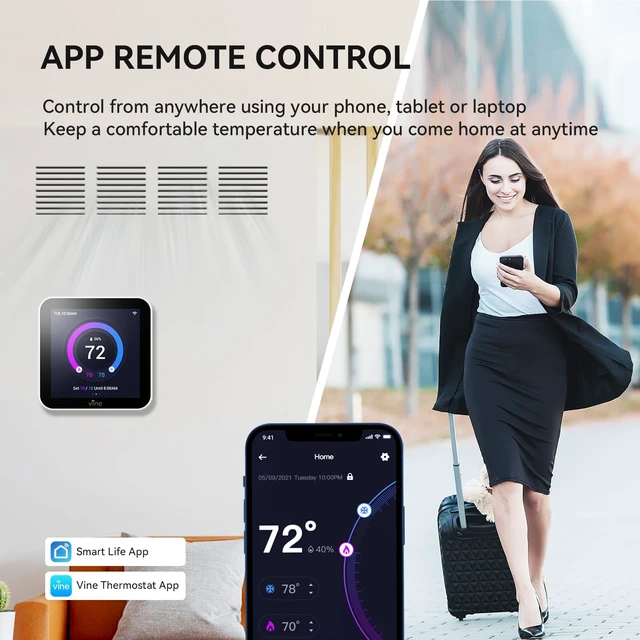 Alt view image 4 of 7 - vine Smart Thermostat Larger Color Screen Thermostats for Home Heat and AC, 7 Day Programmable WiFi Thermostat App Control Compatible with Alexa and Google Assistant, C-Wire Required